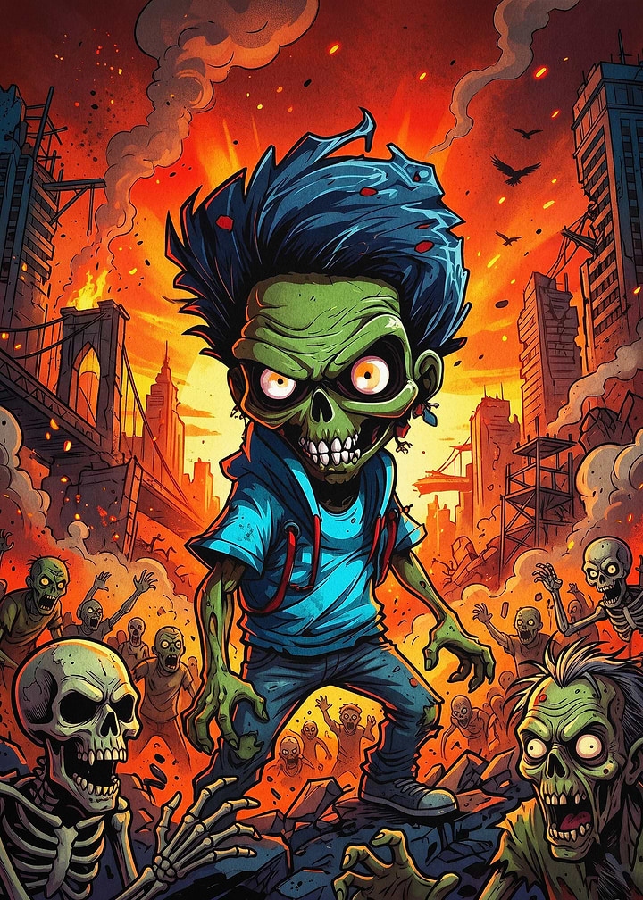 Zombie Boy Apocalyptic Comic Poster