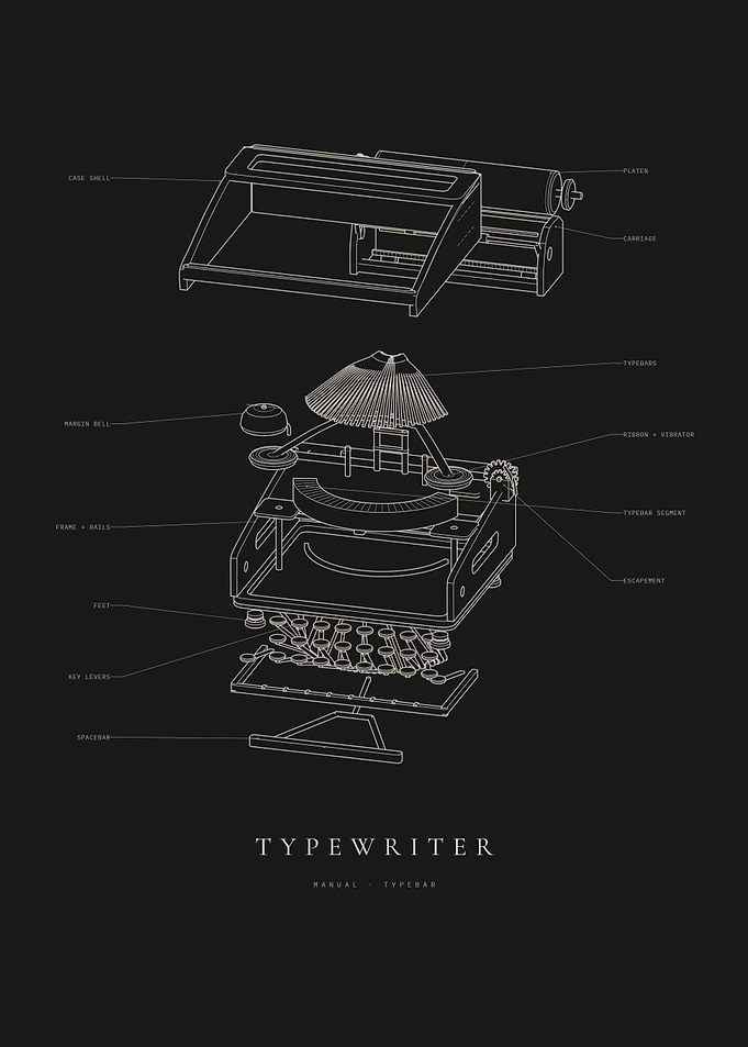 Manual Typewriter - Exploded View Blueprint