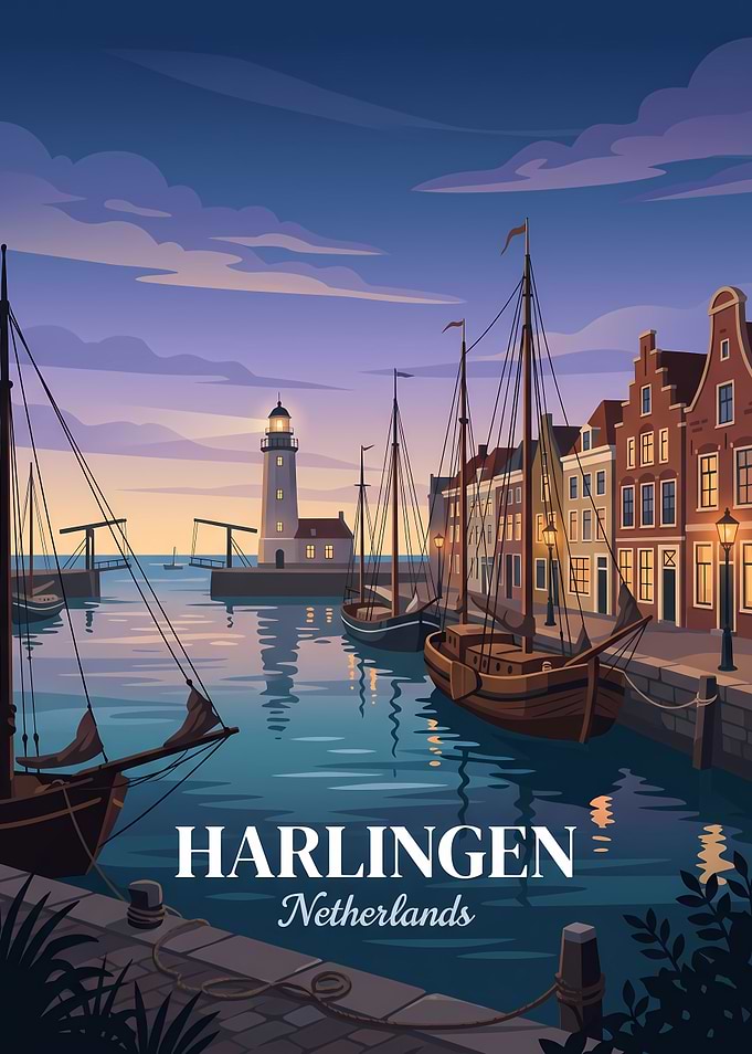 Harlingen Netherlands Harbor Travel Poster
