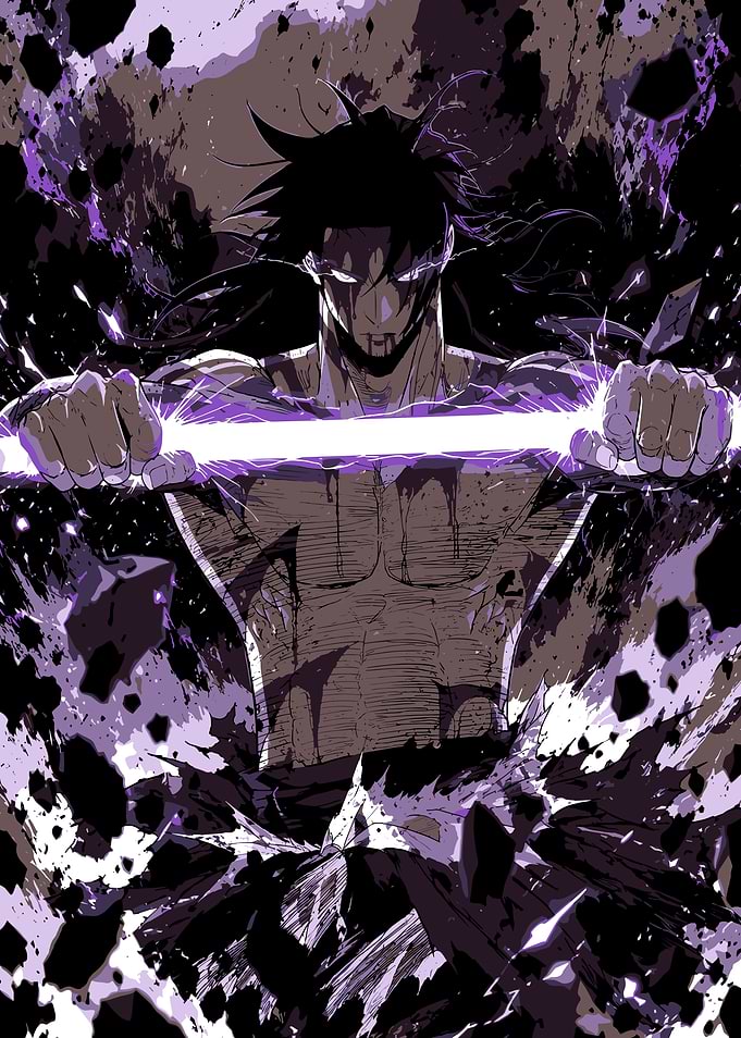 Powerful Anime Warrior with Purple Energy