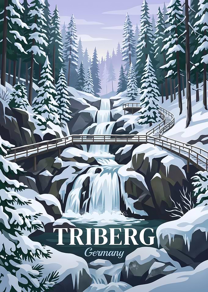 Triberg Waterfalls Germany Winter Travel Poster