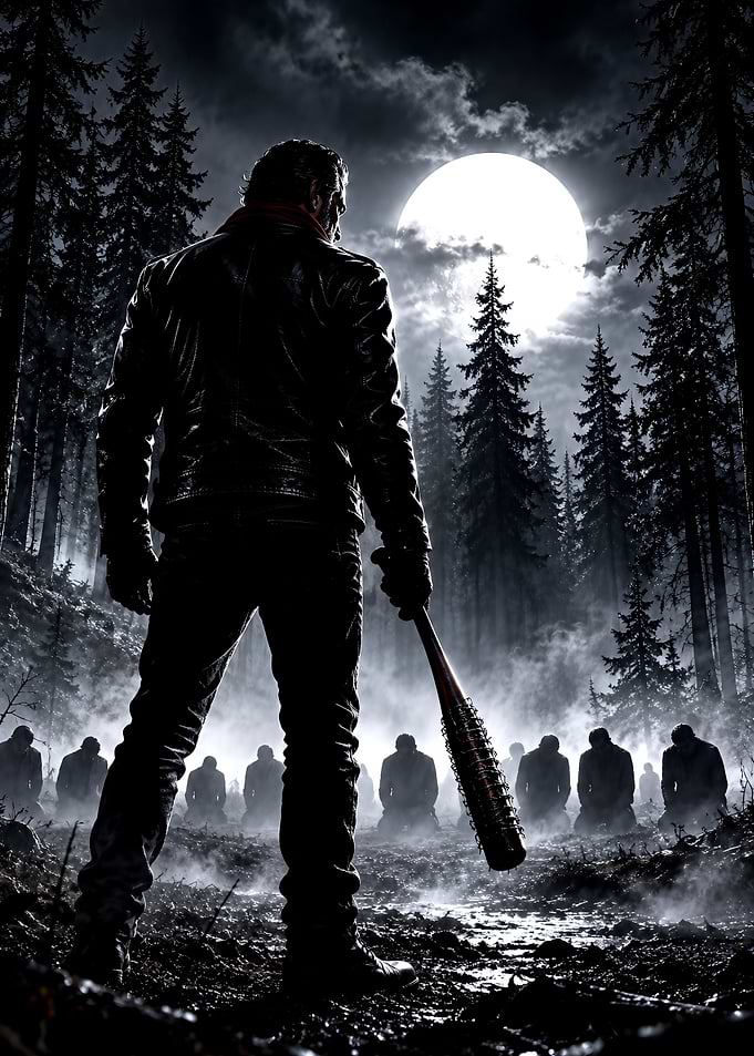 Negan Standing Over Kneeling Survivors