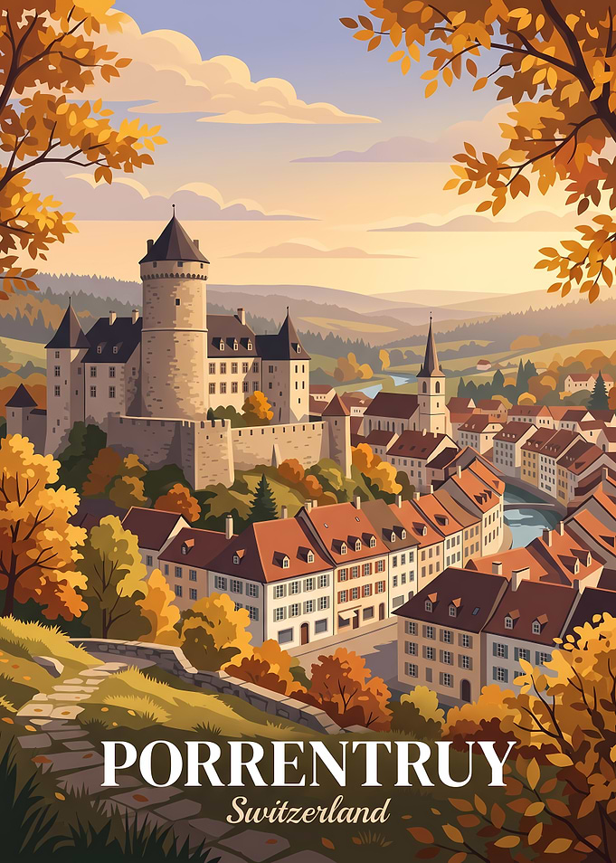 Porrentruy Switzerland Vintage Travel Poster