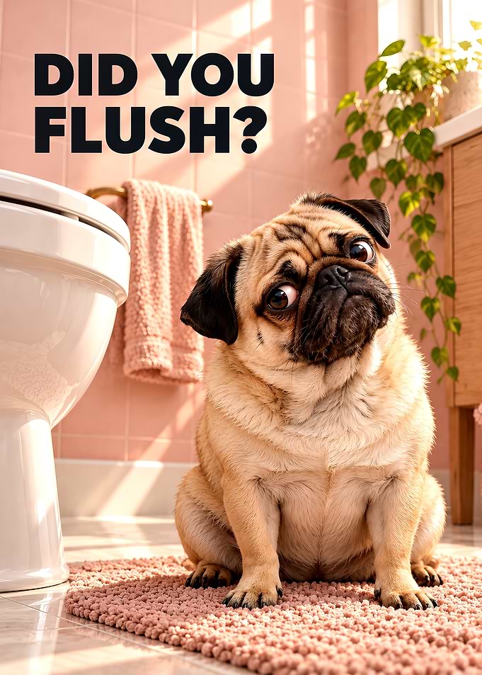 Funny Pug Bathroom Poster