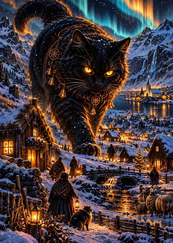Yule Cat Icelandic Village Neon Art
