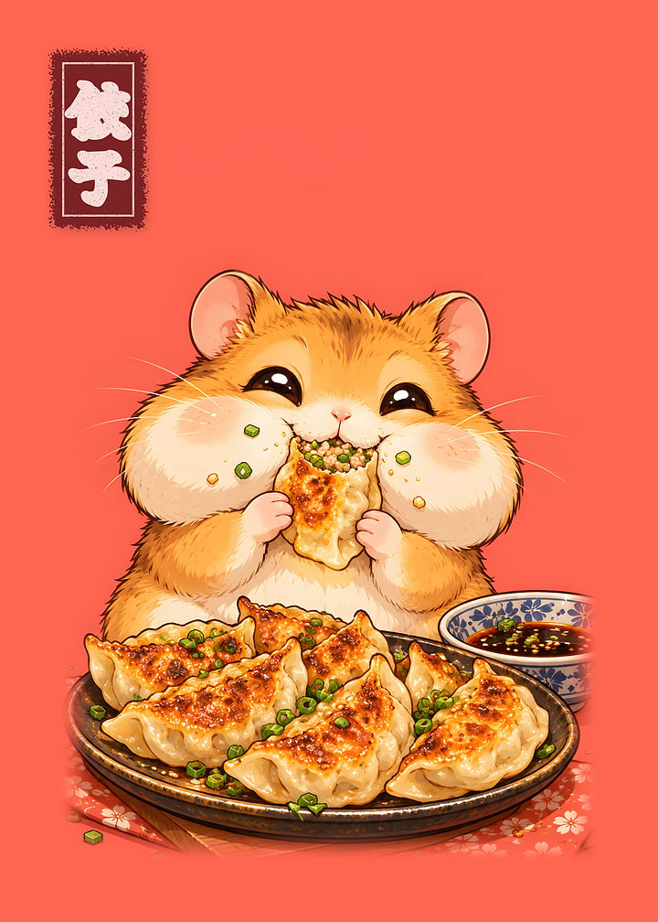 Hamster Stuffing Gyoza Kawaii Poster
