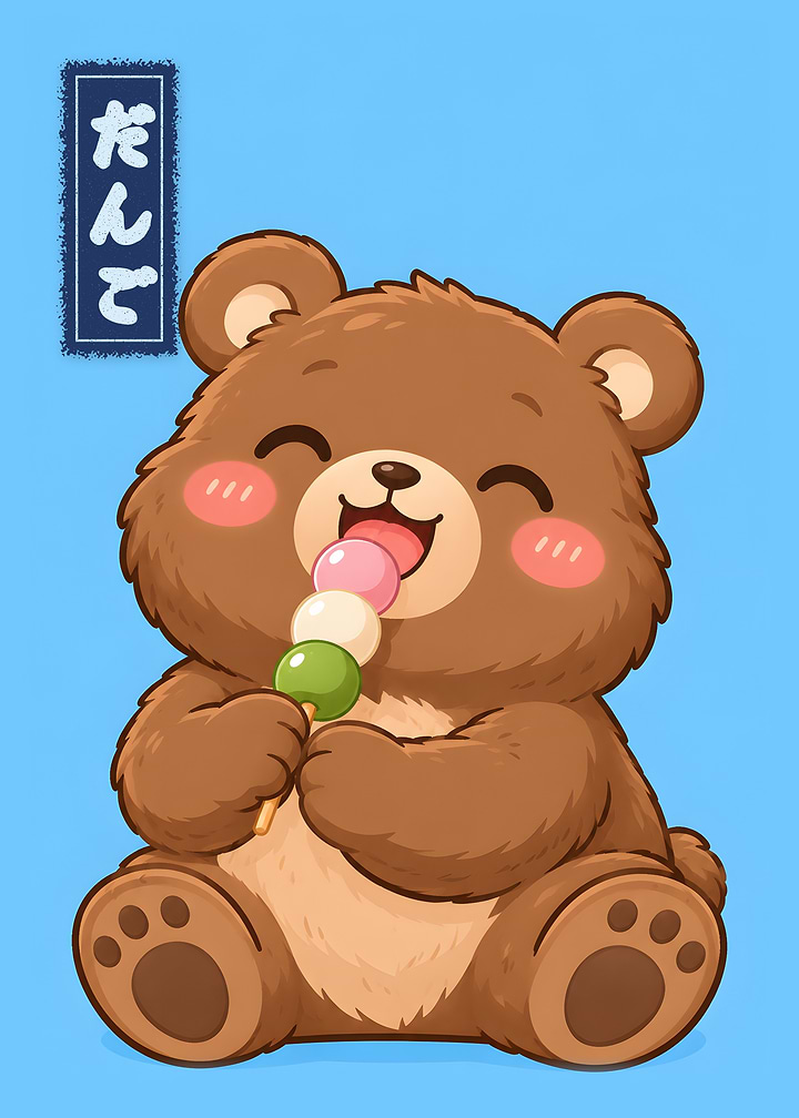 Brown Bear Eating Dango Kawaii Poster