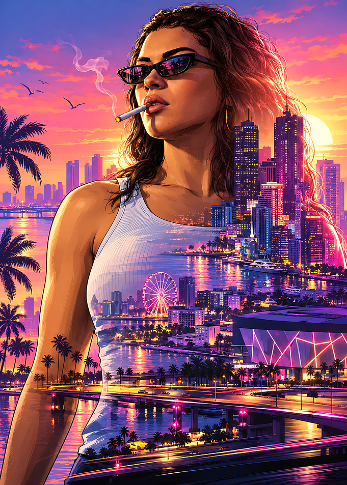 GTA VI Lucia Sunset Portrait