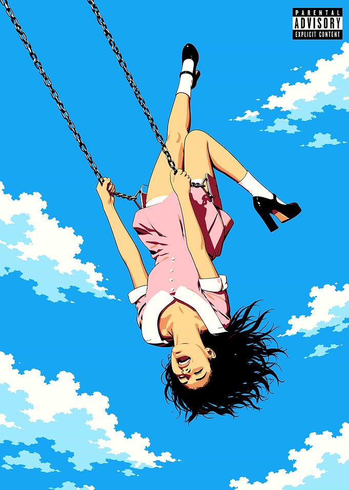 Girl Swinging Upside Down Illustration