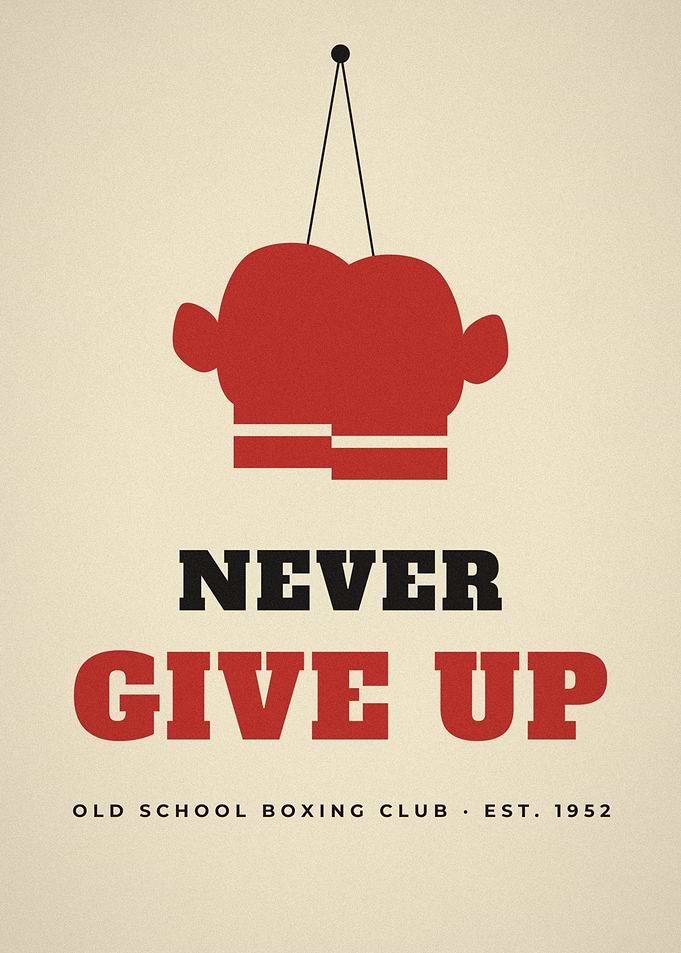 Never Give Up Vintage Boxing Gloves Poster