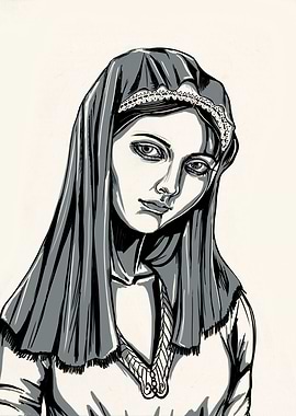 Digital Drawing- A black and white drawing of a woman b ...