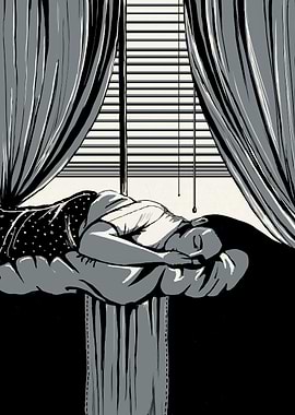 Digital Drawing- A girl is sleeping on the bed, her bla ...