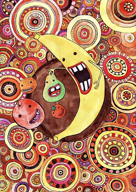 Banana with fellow fruits. Fun and colorful.