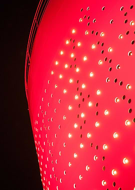 Facade of a former oil silo converted into light art pi ...