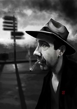 It's a portrait of a french singer Pierre Margot. With ...