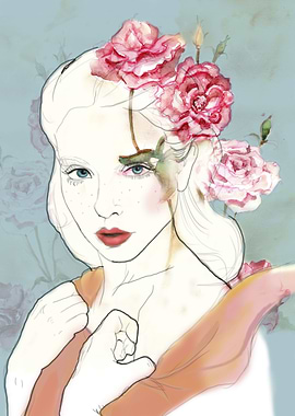 elegant and girly ilustration. Young girl, women compos ...