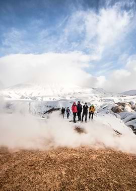 Icelandic Mountain hikers at Kerlingarfjöll Iceland, ge ...