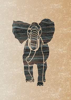Abstract striped Elephant in peach and blue colors