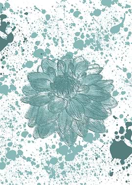 Abstract peony flower in teal colors