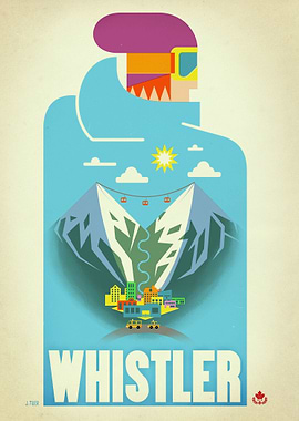 Graphic print of Whistler Village on a beautiful Blue B ...