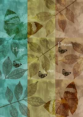 Inspirational collage with leaves and butterflies and t ...