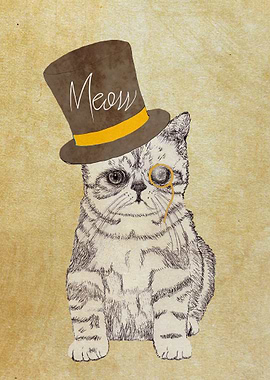 Funny Cat with a Hat. funny and cute original drawing ...