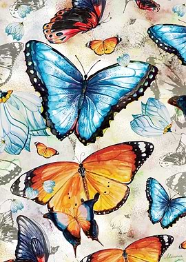 Original butterflies watercolor illustrations mixed wit ...