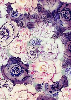 Peonies watercolor illustration in violet and pink, lil ...