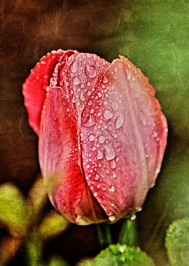 macro photography of a single red tulip after rain