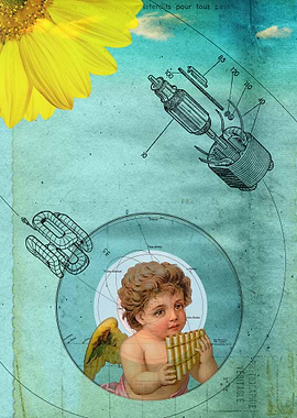 Angel playing music in space