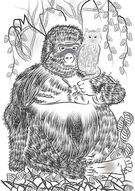 Jungle Gorilla: A detail illustration of Gorilla and hi ...