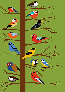 birds II birds I- Tree with birds. Modern illustration, ...