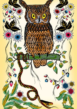 Vibrant Jungle Owl and Snake