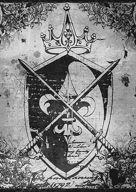 Heraldic Swords, Shield and Crown Back and White