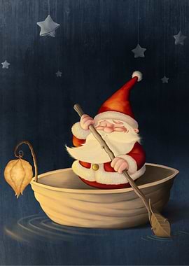 Santa Claus surfs on walnut shell