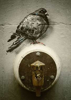 The pigeon landed on the water fountain