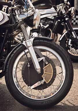 front drum brake of a classic British Cafe Racer motorc ...
