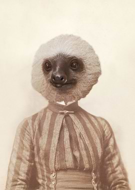 Vintage Sloth Girl Portrait
