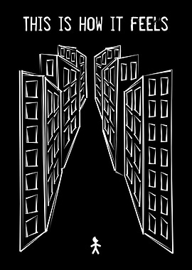 Depression. A stick man standing in a vast empty street ...