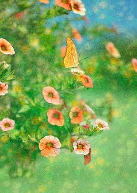 Orange butterfly perched atop orange flowers. Image is ...
