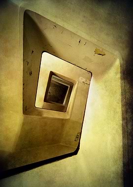 Forgotten staircase in old ruined hospital