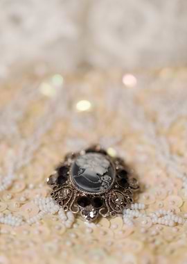 Black Victorian cameo on vintage beaded evening purse w ...