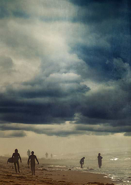 Lost wanderers under a stormy, atmospheric cloud