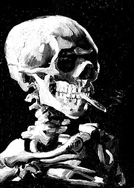 van gogh skull with burning cigarette