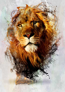 Water Color Splashed Lion