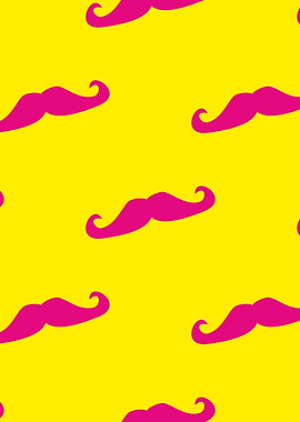 Big neon pink mustache on yellow background
