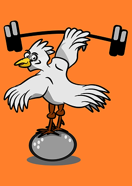 A cartoon, vector chicken lifting weights. This cool ch ...