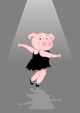 Pig doing Ballet. A cute, pink pig in a black ballet ...