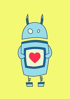 Cute Clumsy Cartoon Robot With Heart