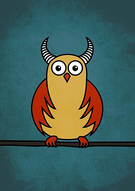 Funny Cartoon Owl With Horns